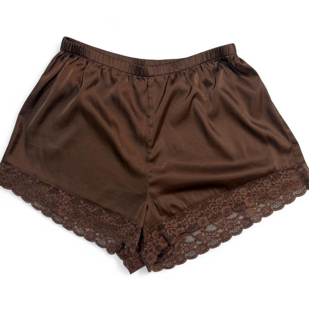 Old Navy Brown Satin Lace Trim Pajama Shorts Coquette Lingerie Sleepwear
